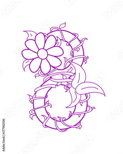 Number 8 decorated doodle pattern. Happy International Womens Day.