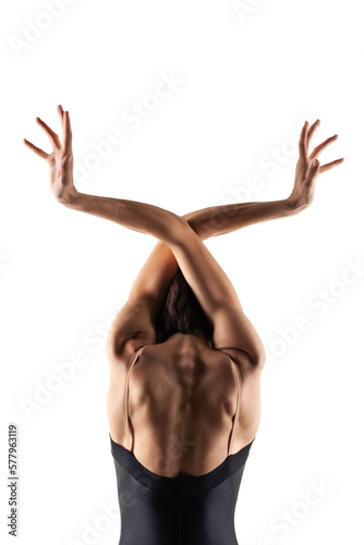 Leinwand Poster Modern ballet dancer posing on white background
