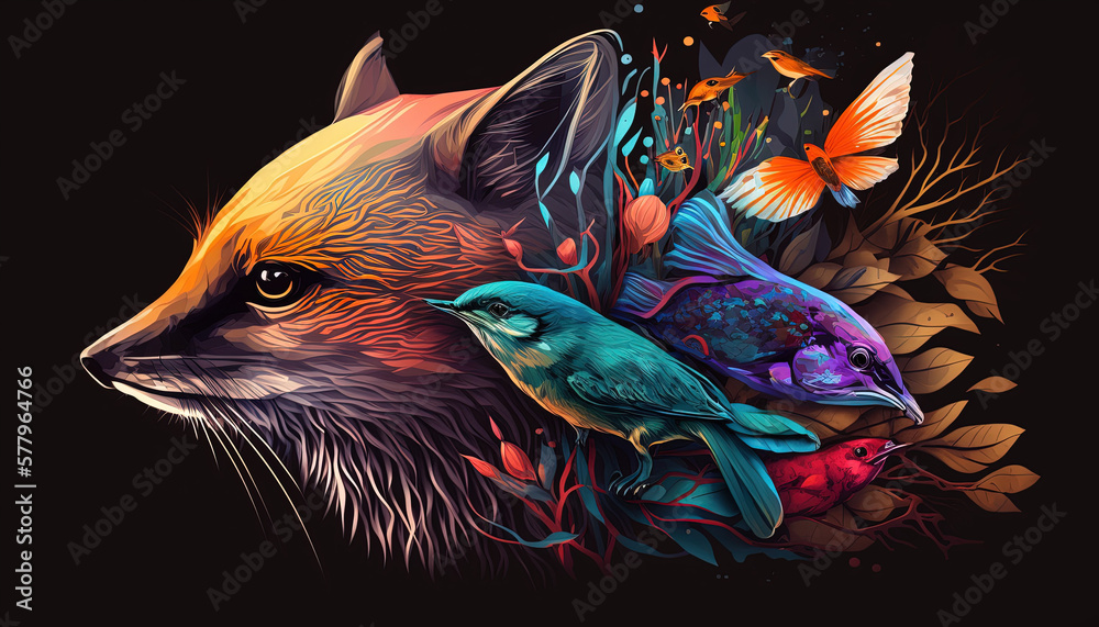 Fototapeta premium Fox, Animals, Wallpaper, Background, Generative AI, Illustration 