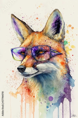 Fox wearing sunglasses, Psychedelic Illustration. Generative AI © Mowgli