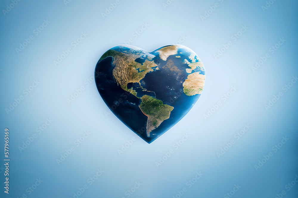 Fototapeta premium Heart shaped earth.generative AI digital illustration.