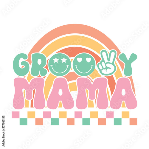 Groovy Mama. Retro Mother's Day T-Shirt Design, Posters, Greeting Cards, Textiles, and Sticker Vector Illustration