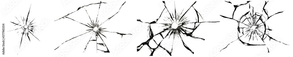 Glass shot effects, broken window with cracks. Set for design solutions in png format. - obrazy, fototapety, plakaty 