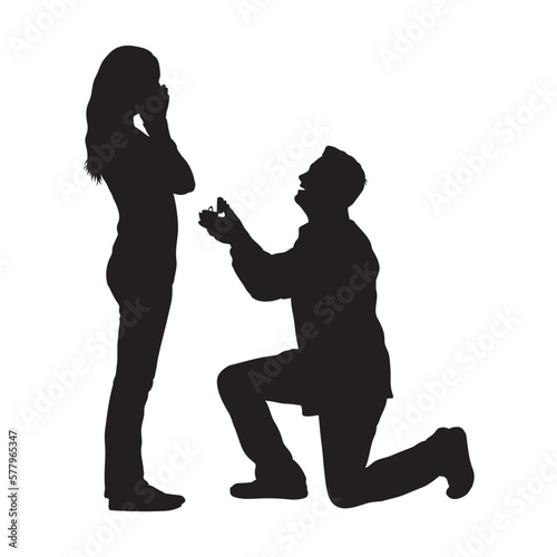 Man proposes women to marry him vector silhouette.