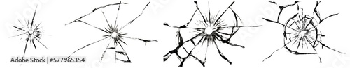 Glass shot effects, broken window with cracks. Set for design solutions in png format.