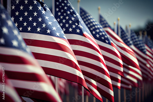A large group of American flags. Generative Ai