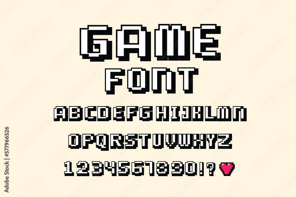 font and numbers. Video computer game design 8 bit . Vector alphabet