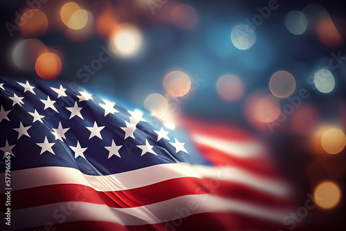 American flag and bokeh background. Generative Ai