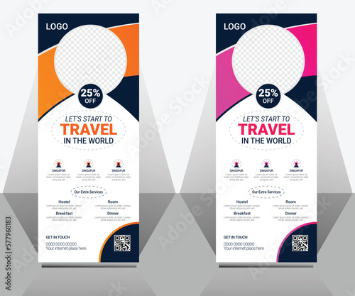 Modern travel roll up banner template design, Tour sale vacation Business Roll up Banner Stand concept template for Travel Agency.