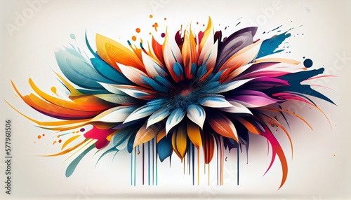 Colorful abstract flower art on white background. Generative AI.