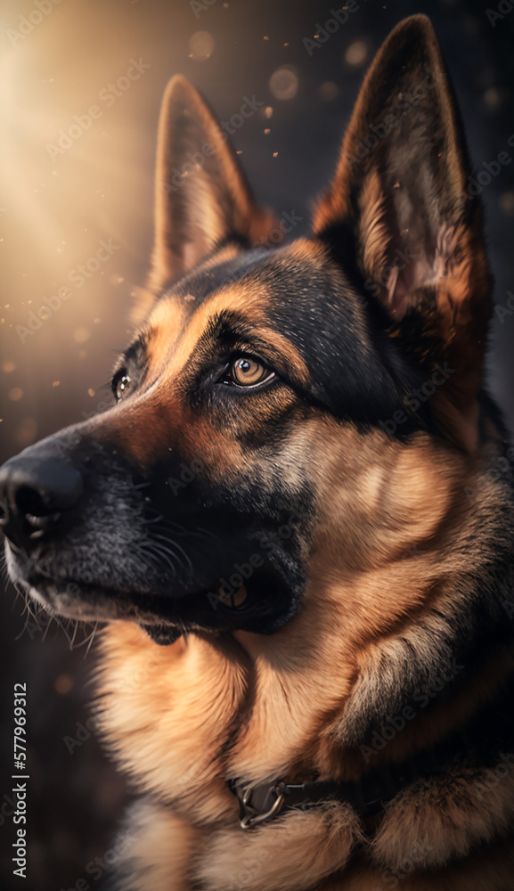 Portrait of a german shepherd dog. Beautiful pet and family photos, wallpaper, poster created with help of generative ai.