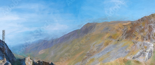 Digital painting of Cwm Croesor from Cnicht, Gwynedd, Wales photo