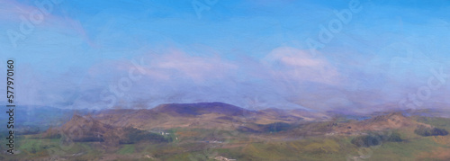 Digital painting of a panoramic view of The Roaches, Hen Cloud and Ramshaw Rocks in the Peak District National Park.