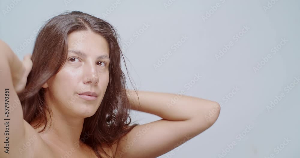 Woman promoting product isolated Woman promoting product isolated