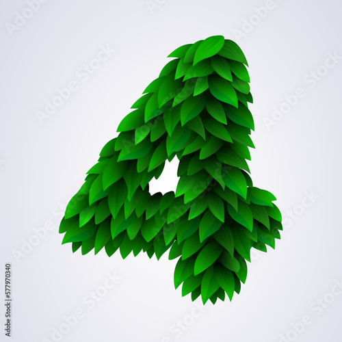 Number 4 made of green leaves.