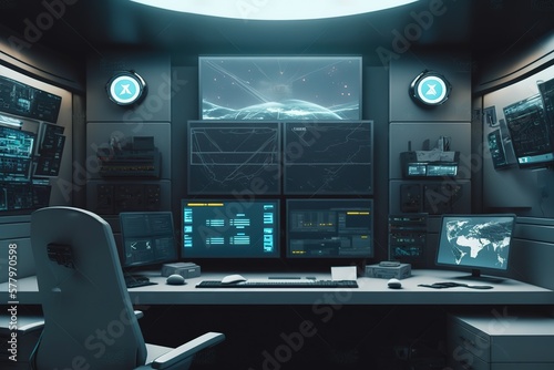 empty modern futuristic command center interior ,Generative AI