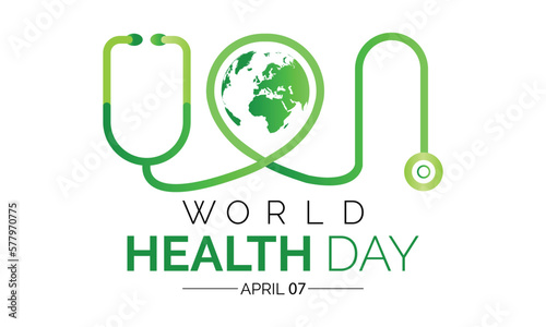World Health Day Concept Vector Illustration. 7th April world globe World health day concept text Poster design with doctor stethoscope. coronavirus health problem.