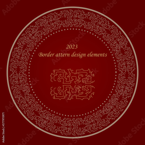Ring round card decoration vintage gold frame and border on red background  gold photo frame with corner thai line floral pattern. Locke style. Victorian style. Vector Design Ornament Pattern Style