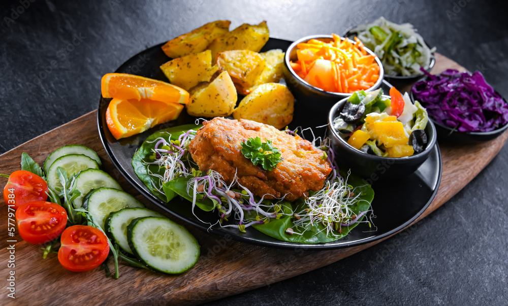 Pulled chicken cutlet coated with breadcrumbs Pulled chicken cutlet coated with breadcrumbs