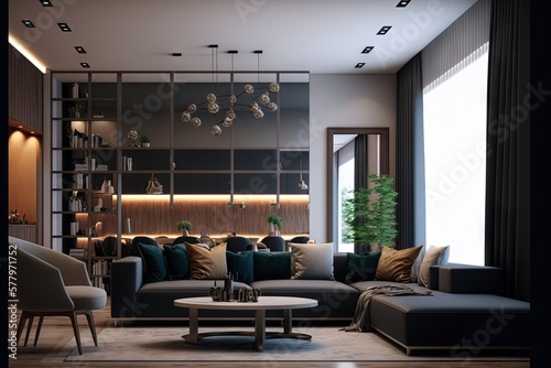 Architectural photography of a modern livingroom. Modern style interior design idea. Generative AI