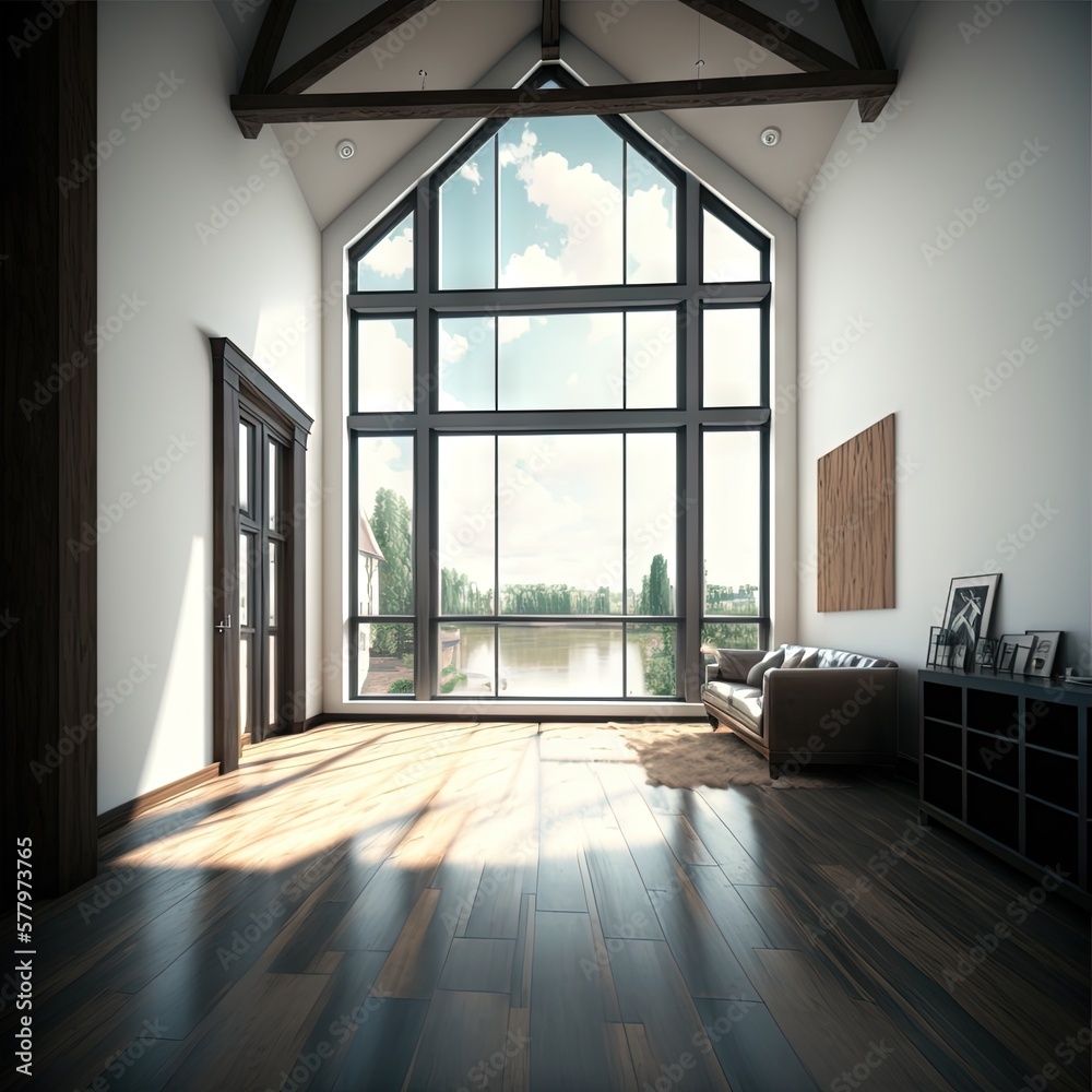 Fototapeta premium Architectural photography of a modern livingroom. Modern style interior design idea. Generative AI