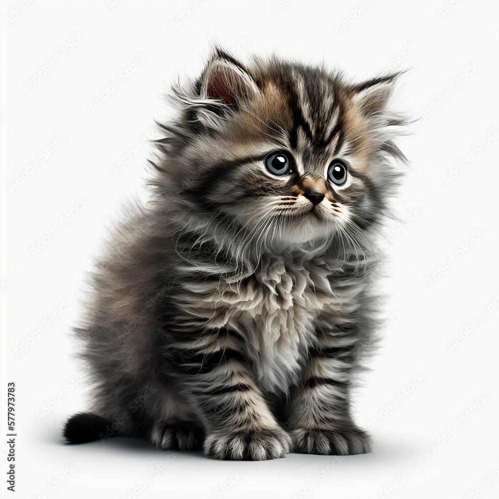 cute fluffy kitten isolated on white background