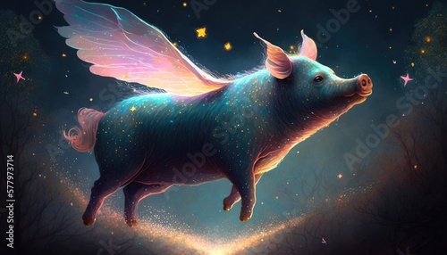 Flying Pig in the Mystic Skies. Generative AI
