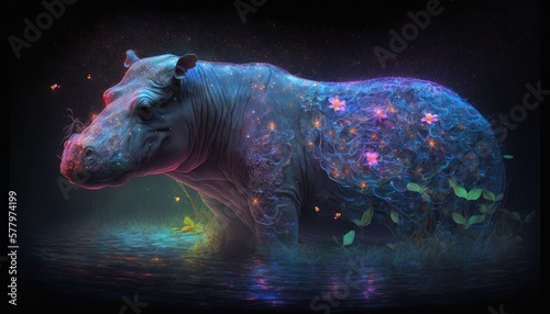 The Enchanted Hippopotamus of the Mystic River. Generative AI