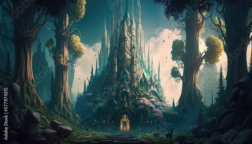 The Enchanted Castle of the Forest. Generative AI