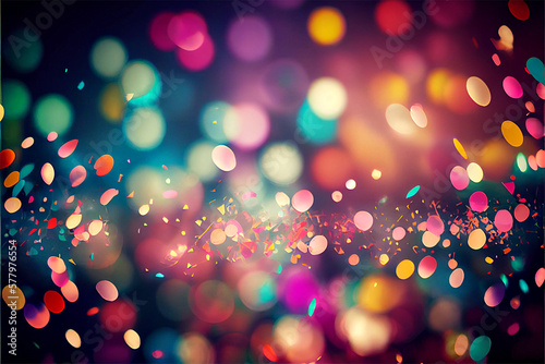 Colorful Confetti Flying Through the Air with a lot of Bokeh in the Background created with the help from generative AI