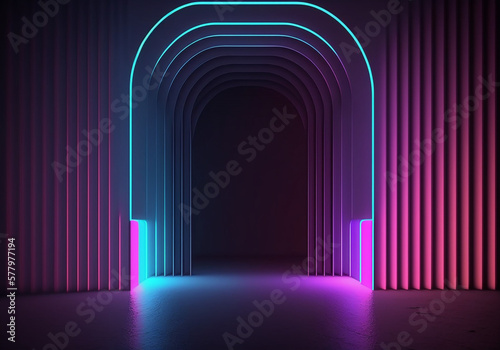 Neon Lines, Glowing Doorway concept, Generative Ai Illustration
