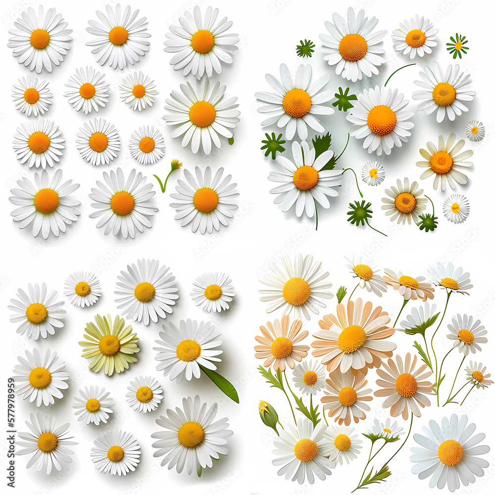 Daisies on a white background. Generative AI. 