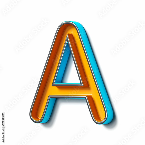 Orange blue thin metal font Letter A 3D