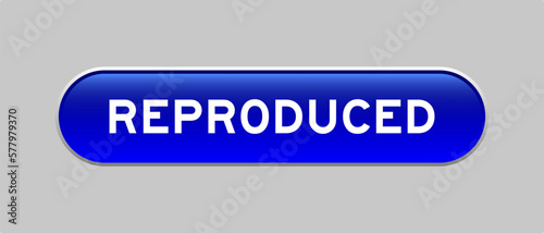 Blue color capsule shape button with word reproduced on gray background