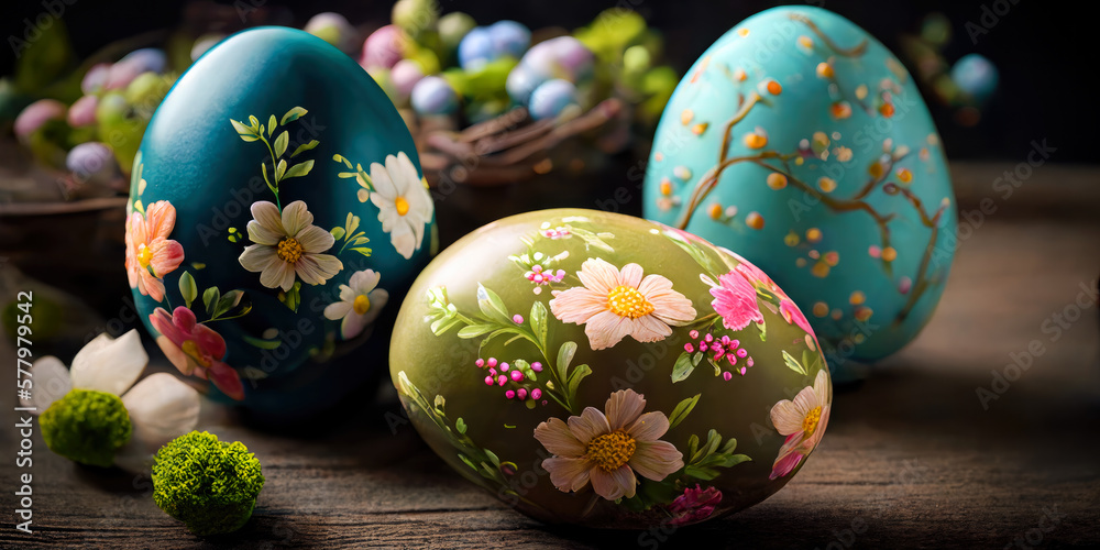 Fototapeta premium Easter eggs, selective focus. Spring holiday concept. ai generative.BOT. — Dziś o 12:43.Easter eggs, selective focus. Spring holiday concept. ai generative