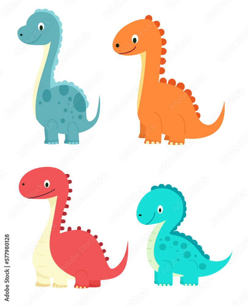 Naklejka premium Cute diplodocus set. Vector flat cartoon illustration