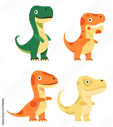 Cute tyrannosaurus set cartoon illustration. Vector flat illustration © AlexxxA