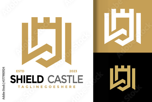 Letter w shield castle logo vector icon illustration