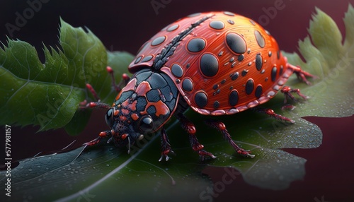 Ladybug ladybird on a leaf, generative ai