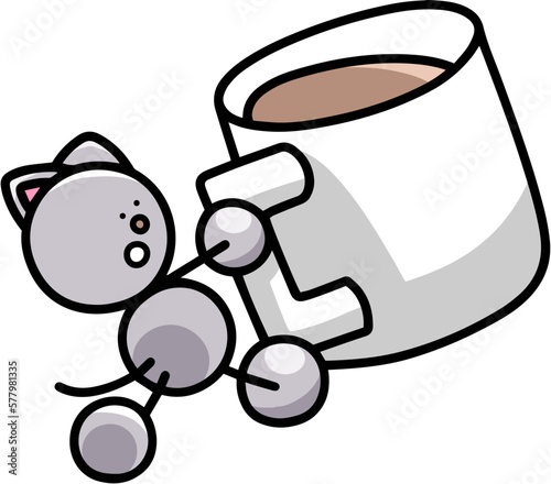 コーヒーブレイクするにゃんまるのイラスト　猫