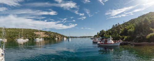 panoramic view Atherinos port, Meganisi, Greece