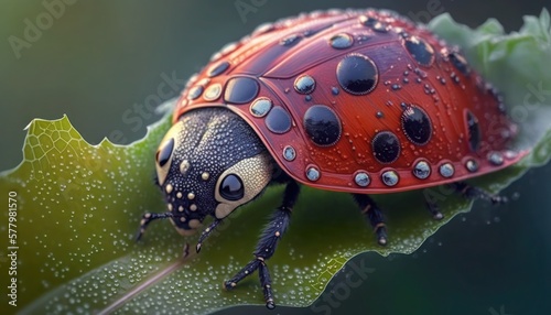 Ladybug ladybird on a leaf, generative ai © AI BLONDY