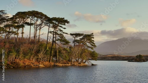 Sunrise over the lake Pine Island at Connemara in County Galway - Ireland 