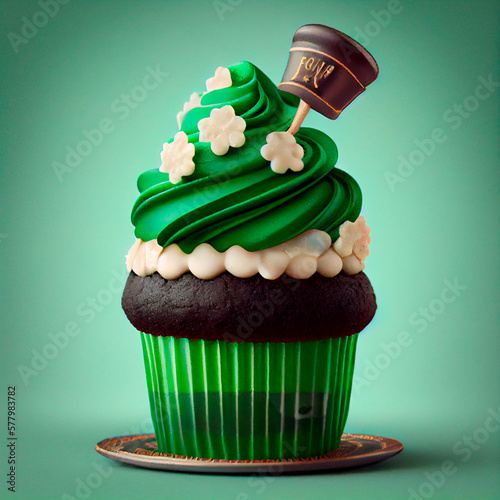 St Patrick cupcake Beer Illustration created by Generative AI technology