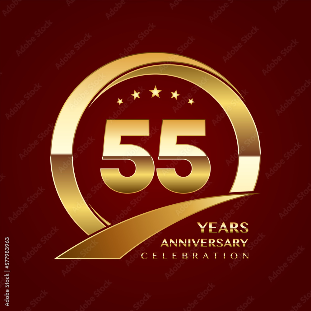 55th Anniversary logo design with shiny gold ring style. Logo Vector