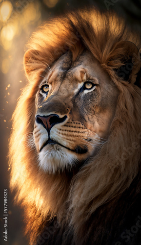 Portrait of a male lion in Africa. Beautiful safari animal and family photos  wallpaper  poster created with help of generative ai.