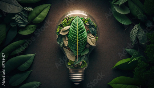 Green eco friendly lightbulb, green energy concept photo