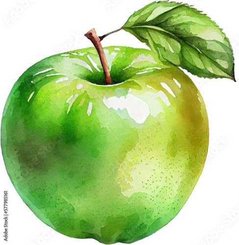 Green Apple Watercolor Illustration. Generative AI