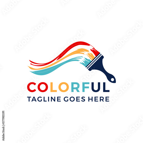 Abstract painting brush and colorful paint splash logo vector 