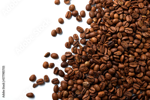 Coffee beans isolated on white background with a copy space on the left © Bohdan